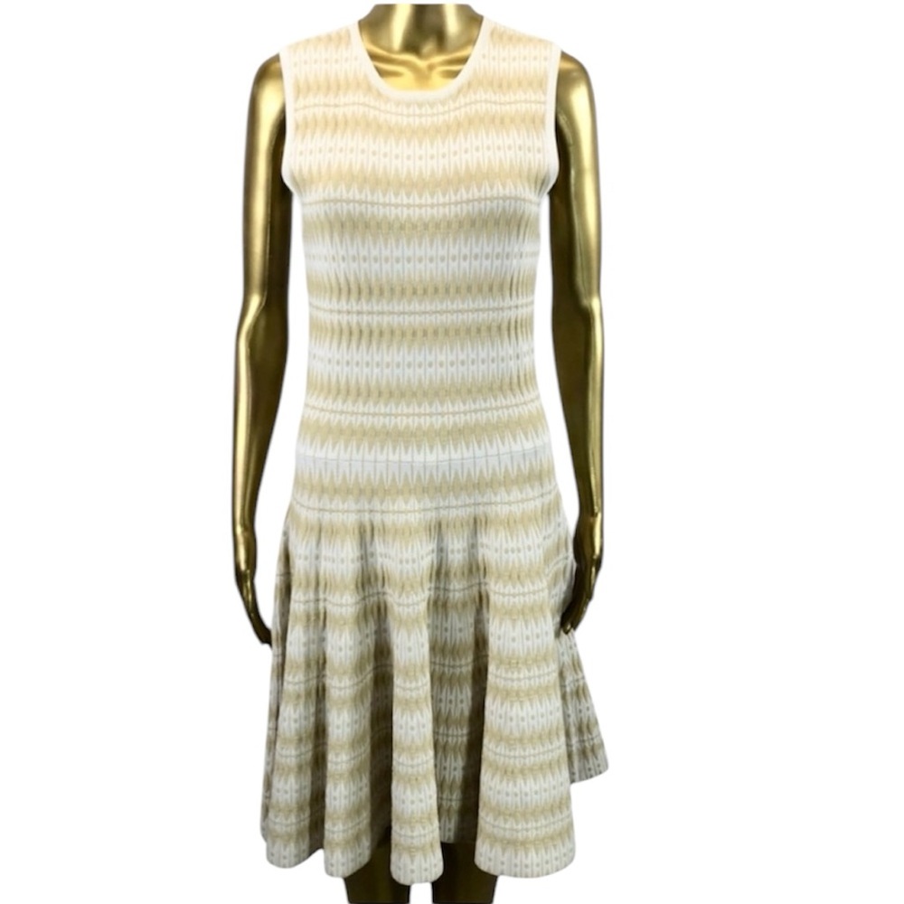 John + Jenn Fit & Flare Drop Waist Dress, Diamond Textured Rayon Nylon Blend Med